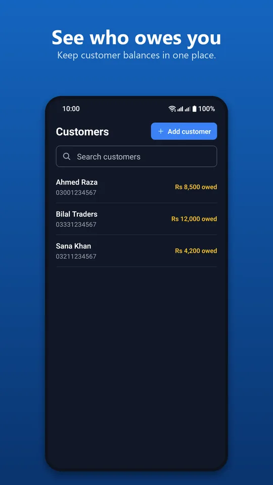 Customer balances list showing who owes you